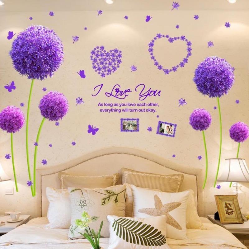  decal trang trí phòng khách,phòng ngủ,phòng cưới mẫu hoa tú cầu tím Decor 