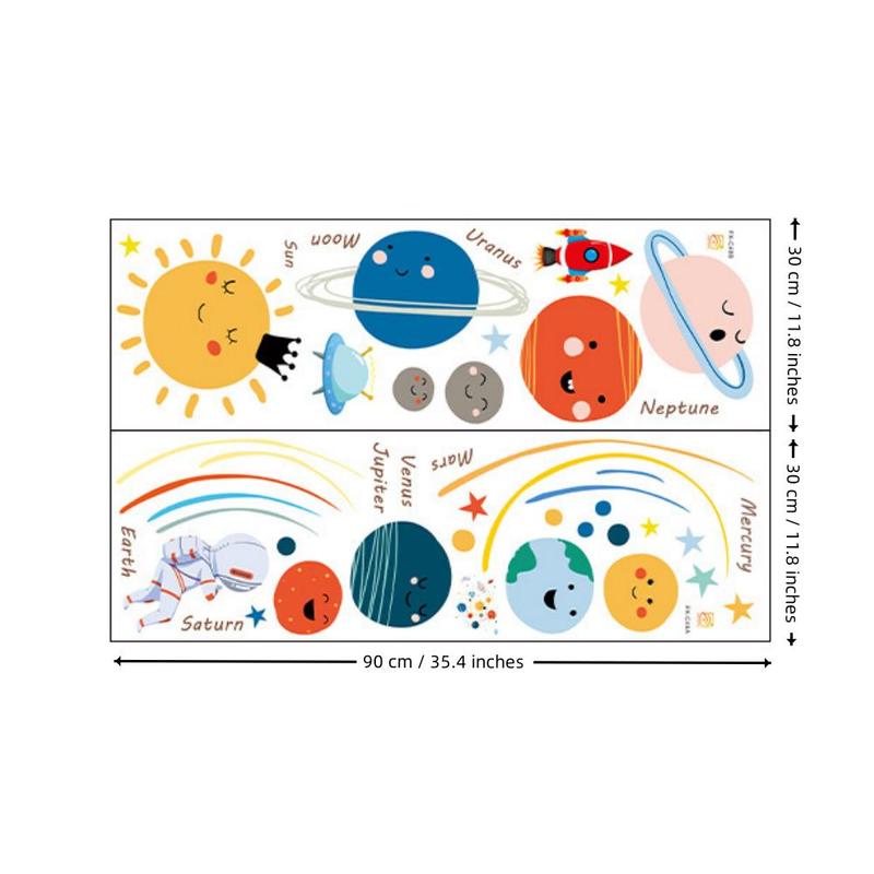 Cartoon Solar System Pattern Wall Sticker, 1 Set Waterproof & Removable Wall Decal, Planet Pattern Wall Decor for Home Living Room Bedroom 1