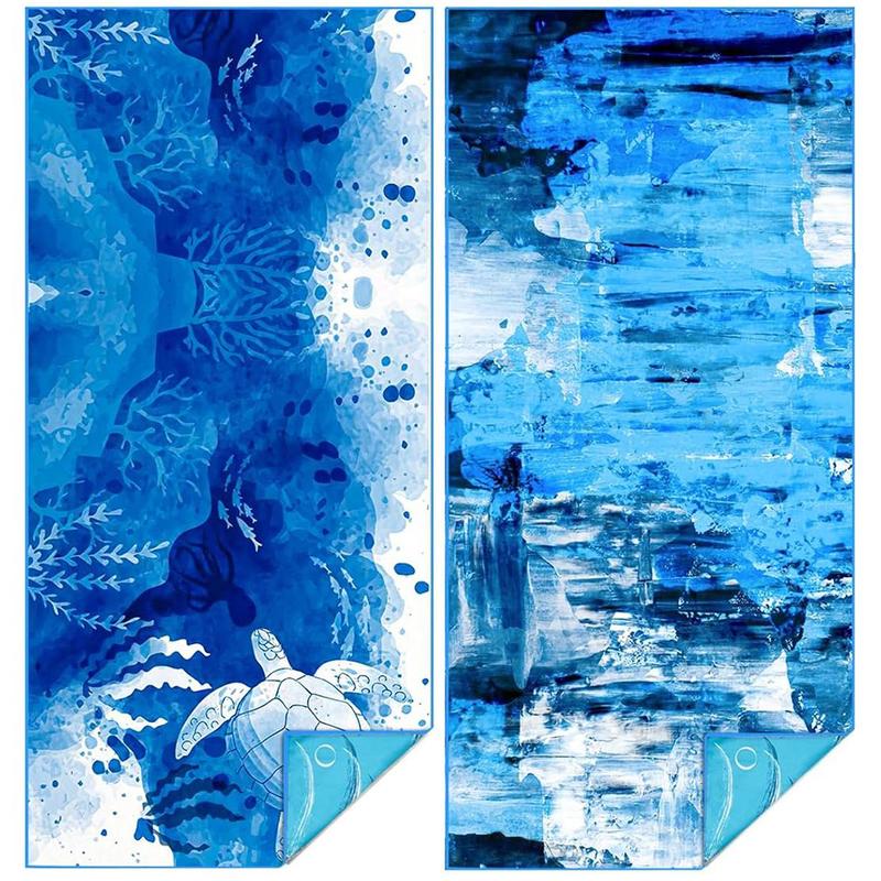 Abstract Blue Sea Pattern Beach Towel, 2 Counts/set Soft Comfortable Beach Towel, Quick Dry Sand Free Light Weight Beach Towel for Swimming Pool Camping Beach 0