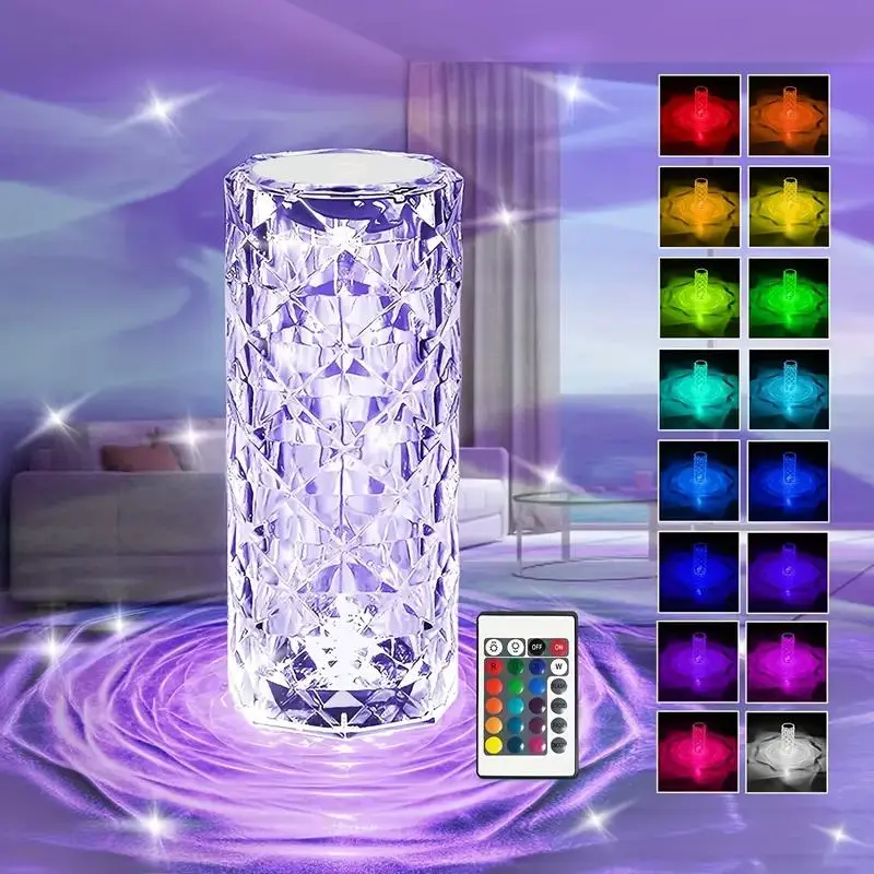 USB Charging Artificial Crystal Table Lamp, Modern LED Desk Lamp with Touch Control, 3-color Dimming Night Light for Home Bedroom Decor