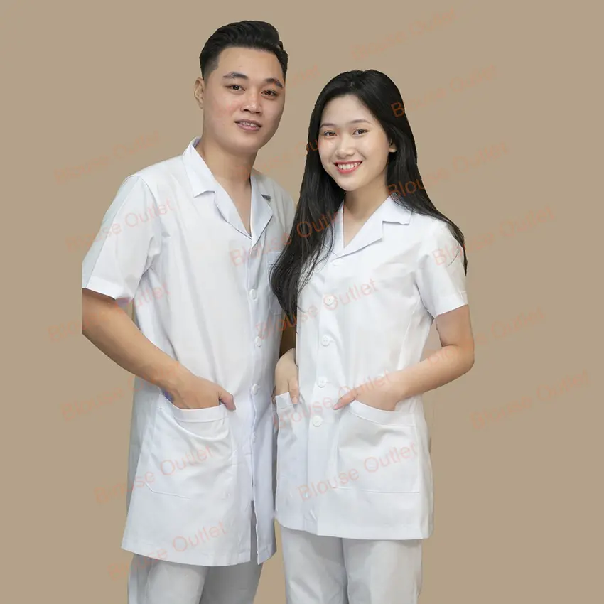 Áo blouse trắng dược sỹ, điều dưỡng, y tá - áo blue trắng trơn kỹ thuật viên, spa, thẩm mỹ viện, nha khoa