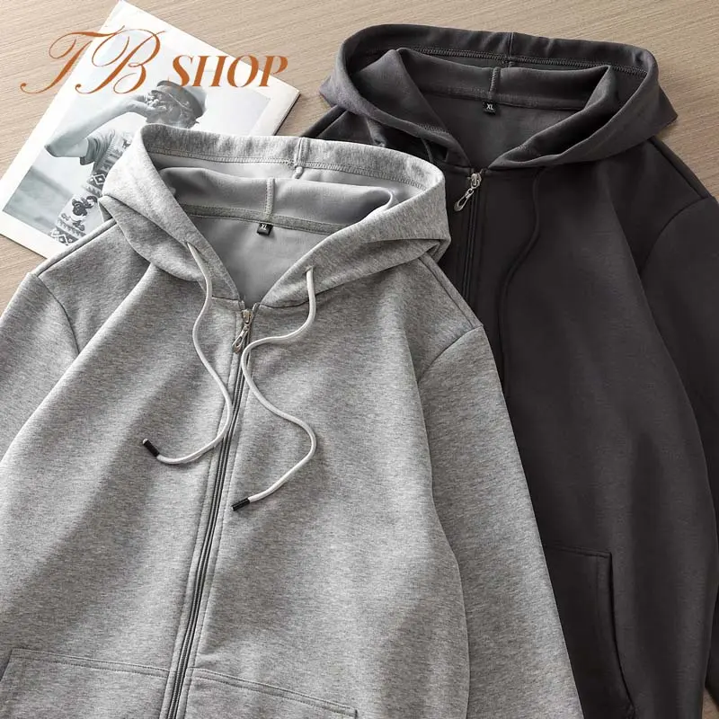 【20 Colors Available】Stylish Solid Color Zipper Hoodie Jacket Couple Unisex Jumper Fashion Casual Loose Sweater Tops Womenswear Comfortable Long sleeve plain hoodie