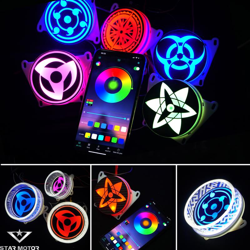 Bộ đèn xoay Sharingan khiển Bluetooth kèm vòng LED 3D BMW dành cho các dòng xe