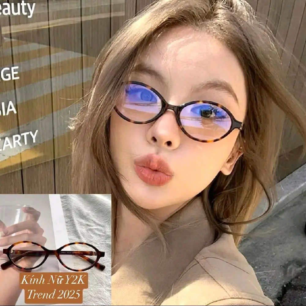 Kính Gọng oval Chống Ánh Sáng Xanh y2k Họa Tiết Da Báo Thời Trang Cho Nữ phong cách hàn quốc hot trend