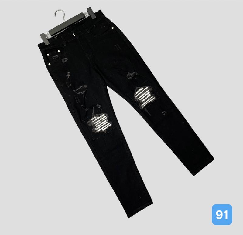 Quần jean nam [ FREESHIP ] 48 Quần bò nam màu đen rách - Quần dài nam chất jean co giãn phong cách thời trang vá da trắng có lớp lót Menswear Pants Có Túi 5
