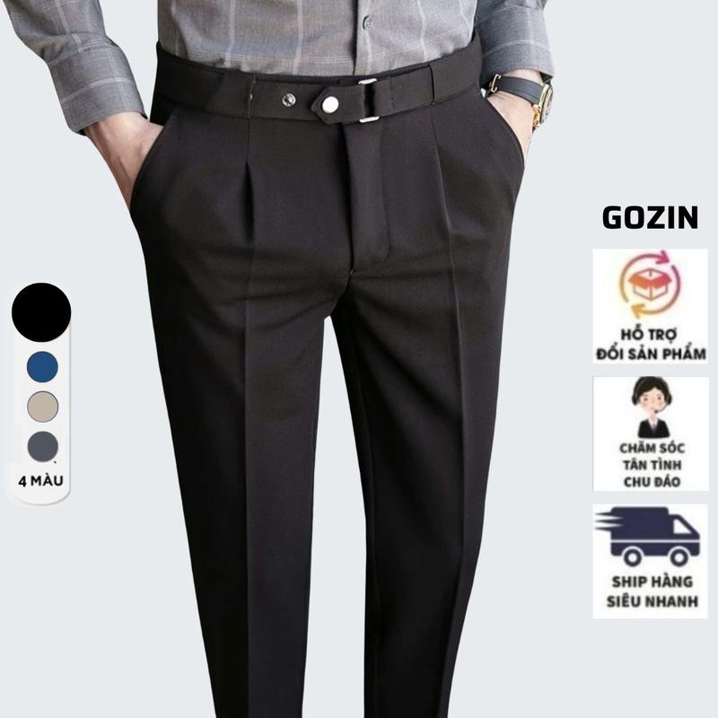  Quần Tây Nam Cao Cấp GOZIN quần âu nam cạp cao hàn quốc ống côn baggy có đai vải Vitex Ong Menswear Loang 