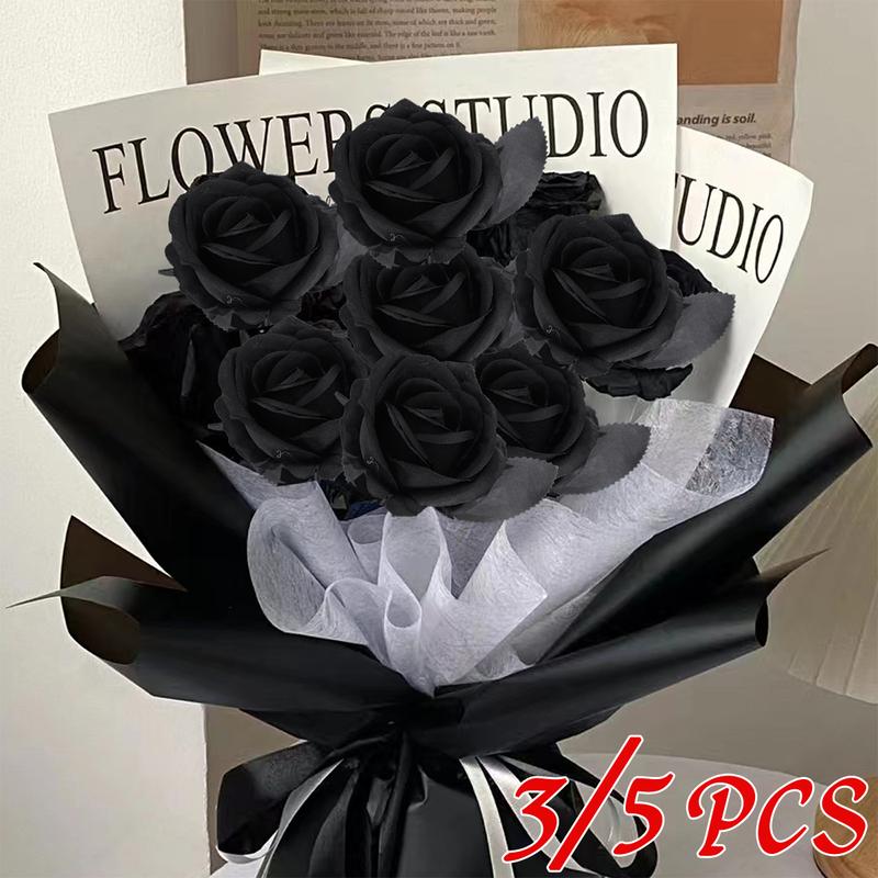 3/5 PCS Artificial Rose Big Bouquet Elegant Unique Coffee Color Black Wedding Decor Romantic Valentine's Day Present Bouquet 0