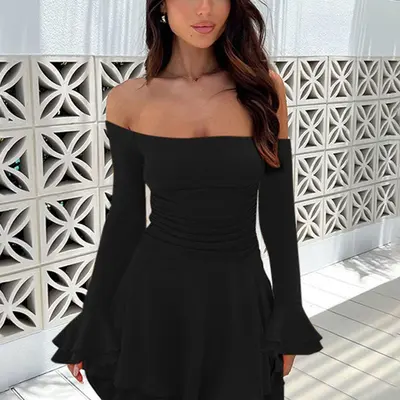 Adeline Off Shoulder Mini Dress Black TikTok