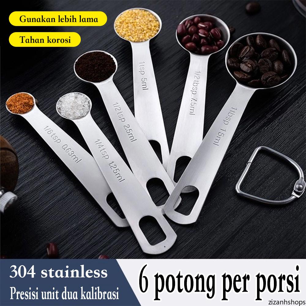 Set Sendok Pengukur 6 Pecahan Alat Dapur: Sendok Kopi, Roti, dan Timbangan Sendok Berbahan Stainless Steel Kualitas Tinggi