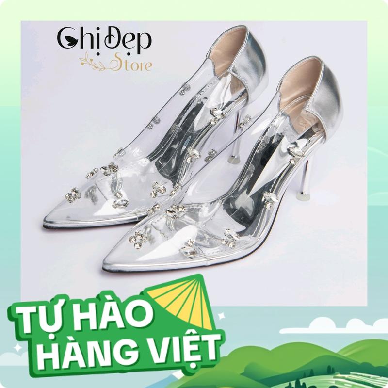 Chị Đẹp Store - Giày mika trong suốt cao gót bít mũi gót nhọn 9 phân đính đá pha lê sang chảnh - CD130 Shoes Nữ