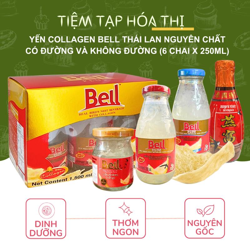 Nước Yến Sào Collagen Bell Thái Lan Nguyên Chất (6 chai x 250ml) Có Đường Và Không Đường Xylitol Dinh Dưỡng Thơm Ngon - Tết