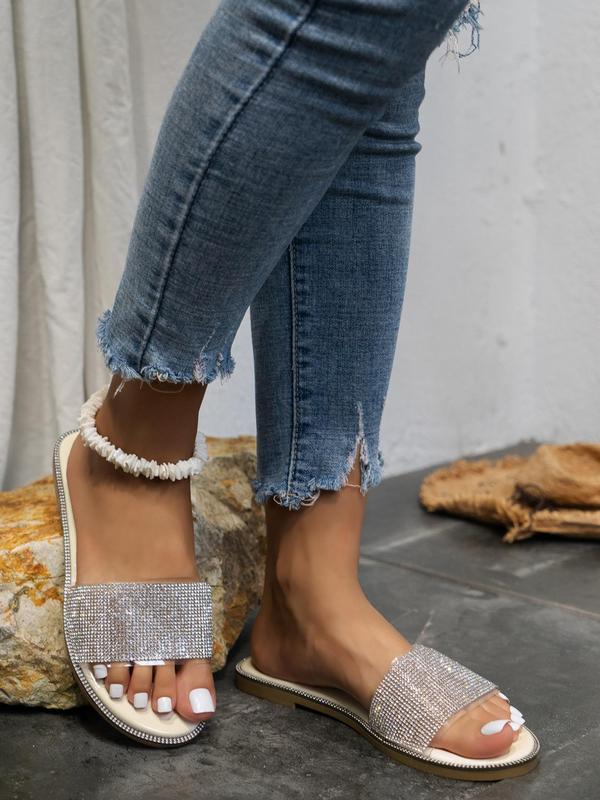 Summer 2024 Women's Fashion Rhinestone Decor Slide Sandals, Casual Summer Outdoor Flat Sandals for Vacation, New Trendy Lightweight Shoes for Beach 6