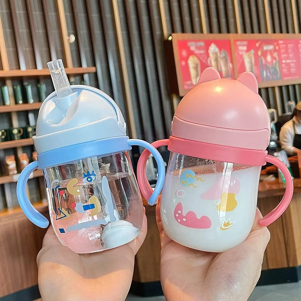 แก้วหัดดื่ม แก้วน้ำเด็ก กันสำลัก ขวดน้ำเด็ก 250 ml มีมือจับ