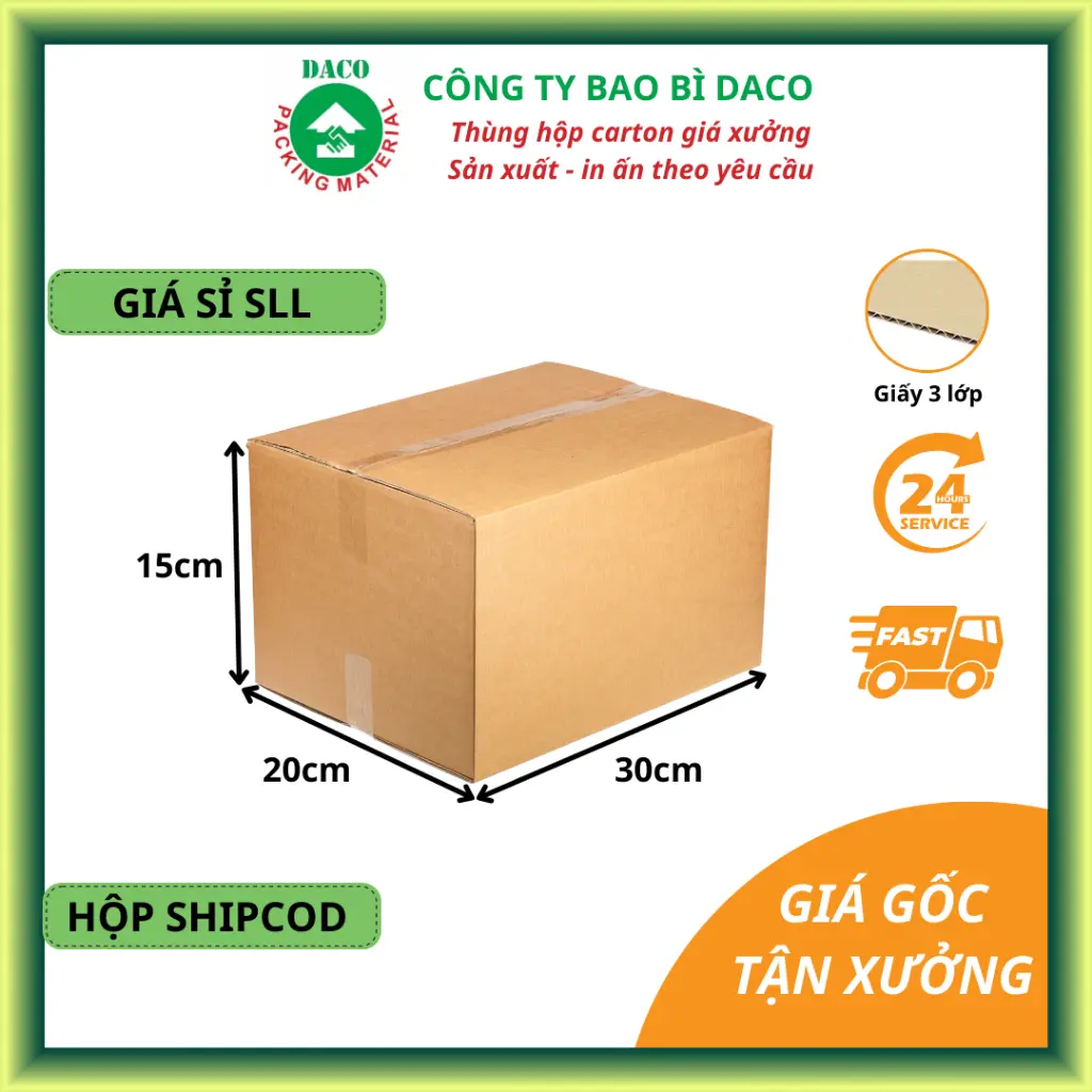 DACO Hộp Carton 30x20x15 Combo 10 20 Hộp Gói Hàng Thời Trang Hộp Carton Shipcod Đóng Hàng DK302015
