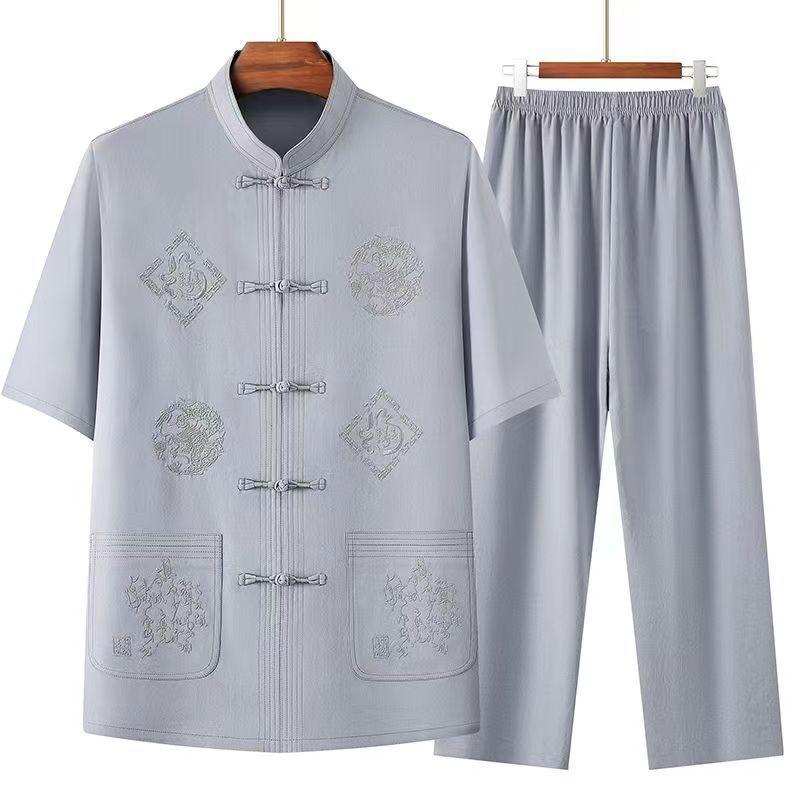 Bộ Đồ Tang, Dành Cho Nam Giới Trung Người Già Và Cao Tuổi, Ngắn Tay, Phong Cách Trung Quốc, Làm Bằng Vải Lanh Đá, Dáng Rộng Vừa Vặn, Thích Hợp Cho Ông Nội, Trang Phục Mùa Hè, Mặc Cho Bố, Quần Áo Thường Ngày Mùa Hè, Năm 2024 1