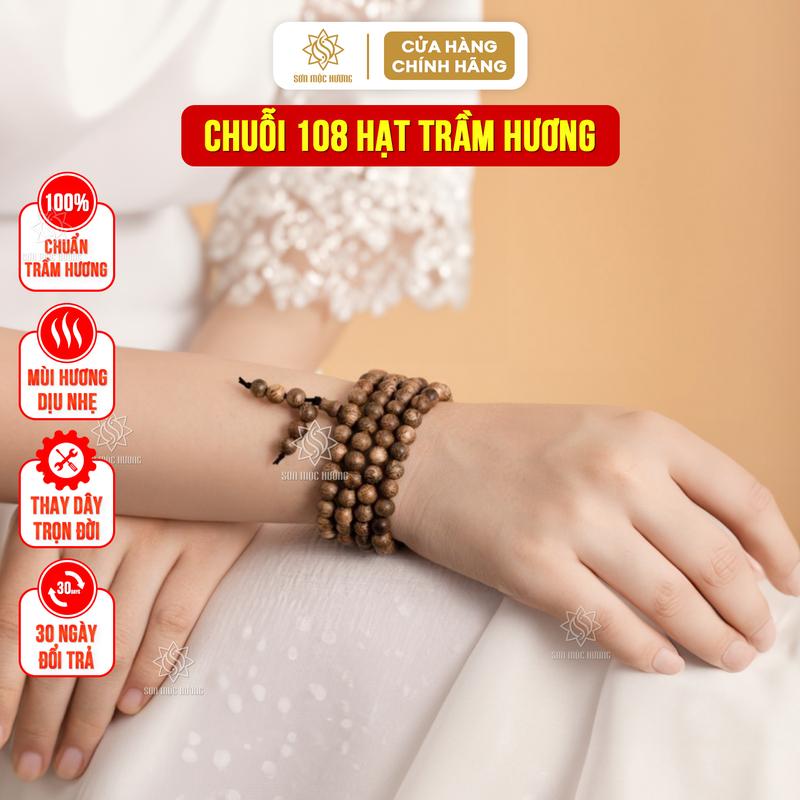 Vòng tay chuỗi 108 hạt trầm hương Sơn Mộc Hương đeo tay nam nữ Phụ Kiện