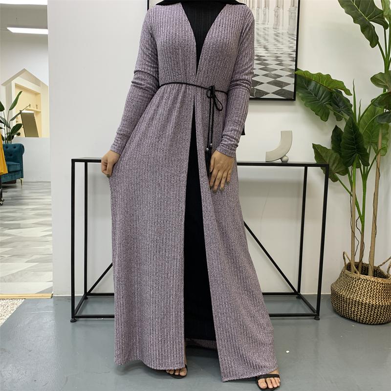 Product Introduction of Cross-Border Autumn Winter Muslim Women's Clothing In-Stock Long Sleeve Knitted Sweater Coat Robe 1853 15