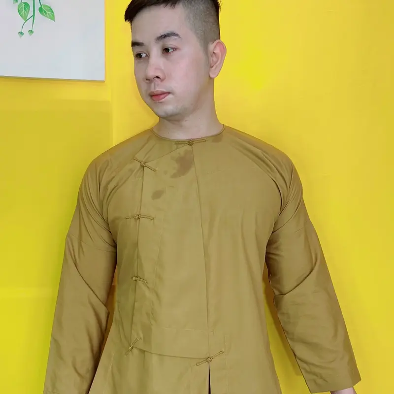 SET ĐỒ LAM ĐI CHÙA # MẪU VẠT HÒ NÚT THẮT - VẢI KATE MỀM Áo Menswear Sơ Mi Jacket 4