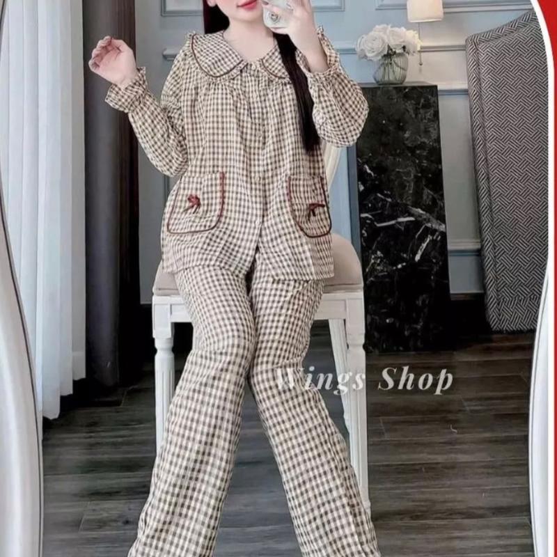 Combo (2 set ) đũi nhung cổ bèo viền màu , áo dài quần dài phom (35-58kg) Nữ 2
