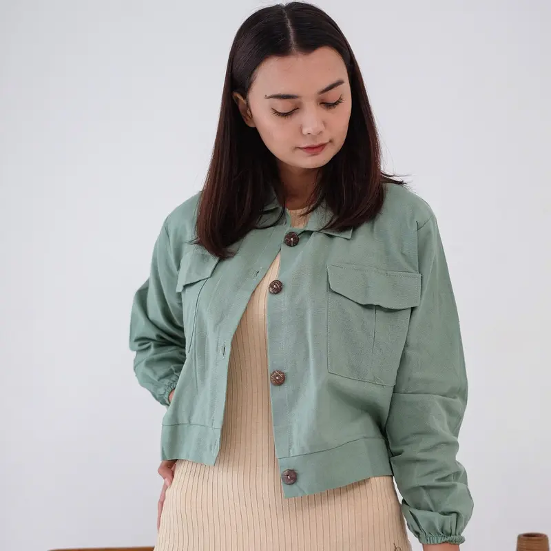 LYORA Shirt Atasan Wanita Outer Casual Linen Crop Top Lengan Panjang Baju Cewek 3