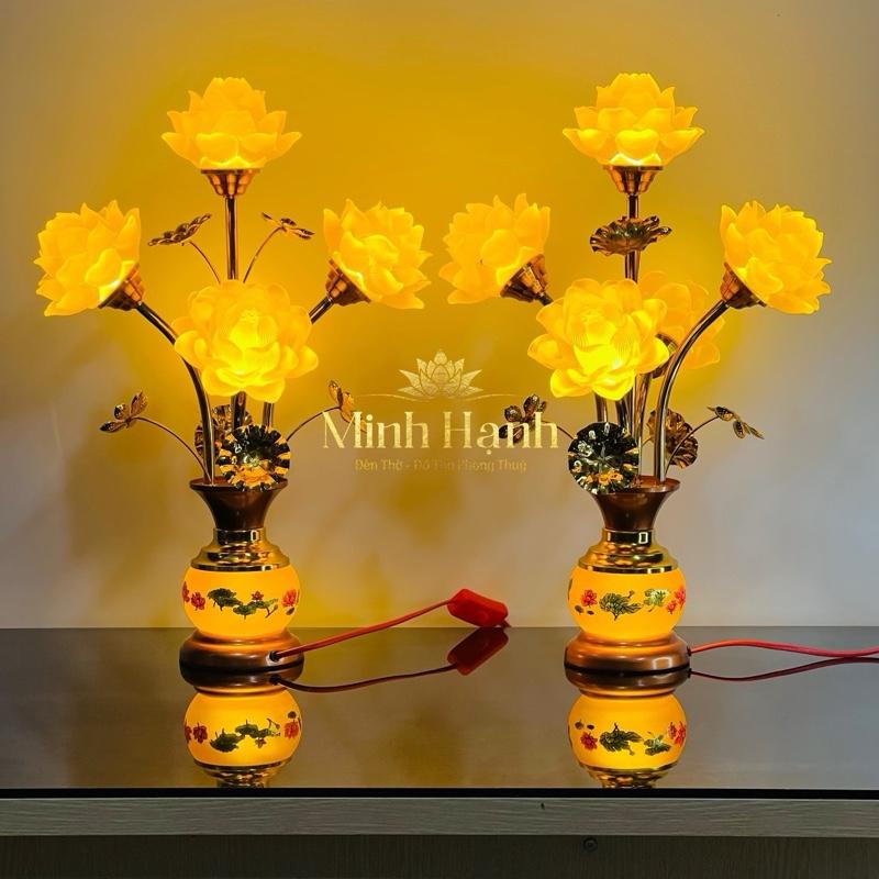  Đèn Thờ 5 bông hoa sen Ngọc Lùn   Số 1   Mẫu có hai kiểu Thân Bầu : Bầu Khắc Nổi Và Bầu Hoa - cao 50cm   giá 1 đôi  Minh Hạnh Chỉ Bán Hàng Loại 1 - TẶNG LED DỰ PHÒNG 