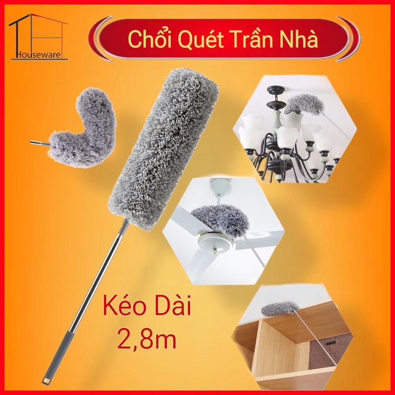 Chổi Quét Trần Nhà Quét Mạng Nhện Gấp Gọn Kéo Dài 2m8 Đầu Chổi Gập 90 Độ inox Len