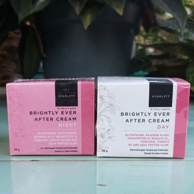 SCARLETT WHITENING paket 2item CREAM ACNE & BRIGHTLY EVER AFTER - DAY & NIGHT - Brightly Night Mencerahkan Mengencangkan