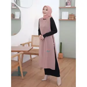 outer rompi muslim long vest soujin gamis dress wanita 2024 Panjang Polos tunik kemeja
