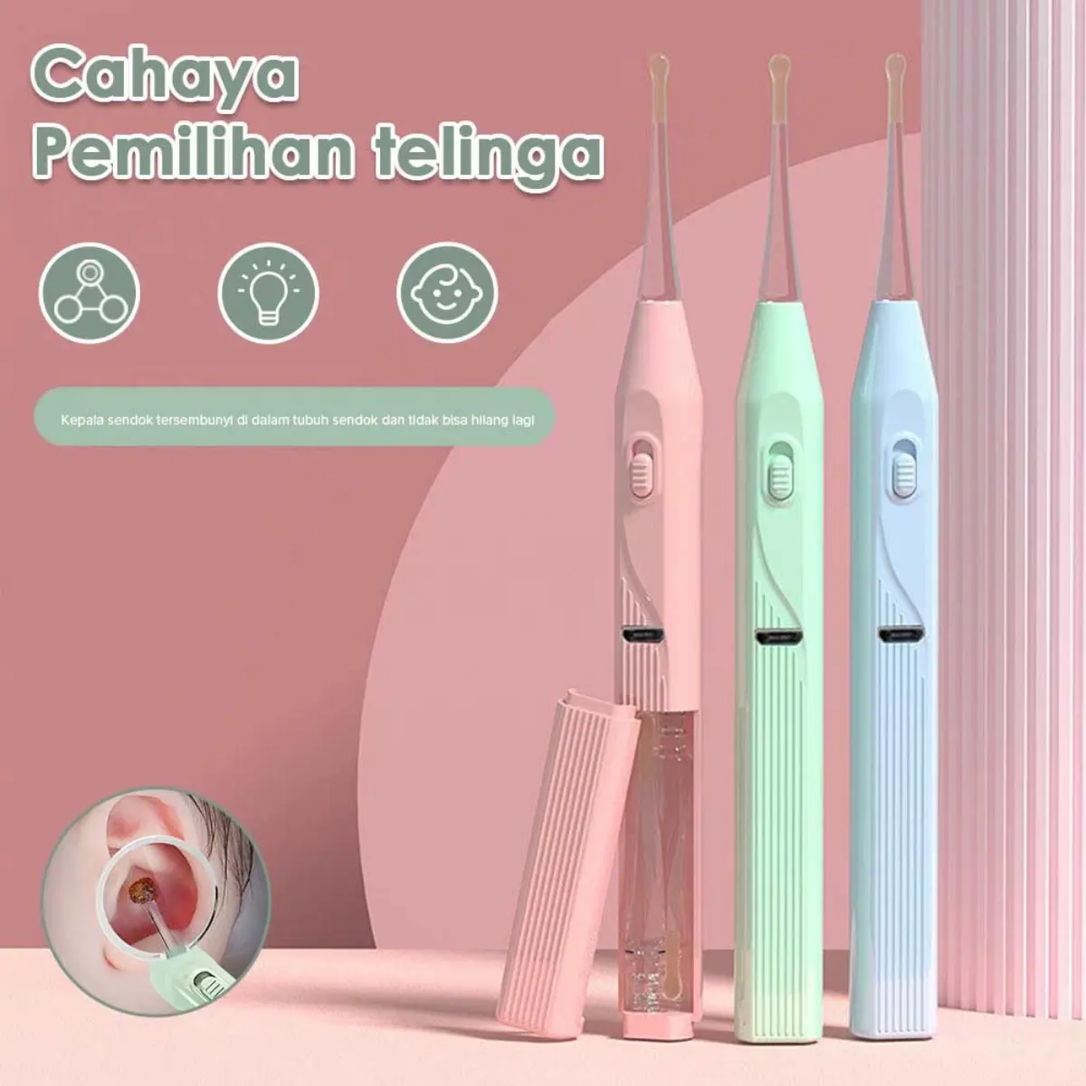 Alat Pembersih Kotoran Telinga Bayi Dengan Lampukuping lampu LED earpick pembersih telinga nyala senter