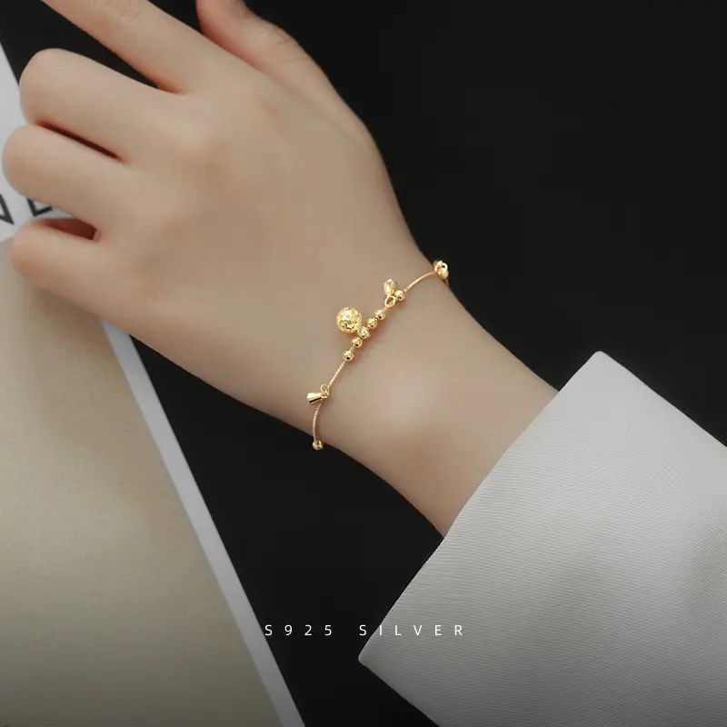 S925 Silver Retro Palace Bell Bracelet Girls Advanced Sense Of Girlfriends Net Red Bell Transit Beads Hand Jewelry classy  jewelry art  phro hypoallergenic  jewelry diamond  bracelet wrist  band italian  charm gold
