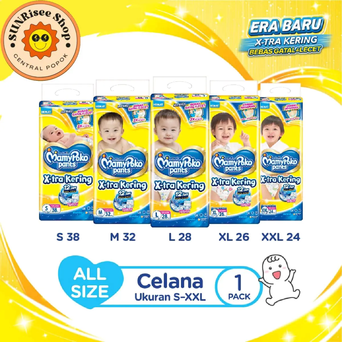 (2BALL) MAMYPOKO PANTS NBS44 S38 M32 L28 XL26 XXL24 Bayi Diapers