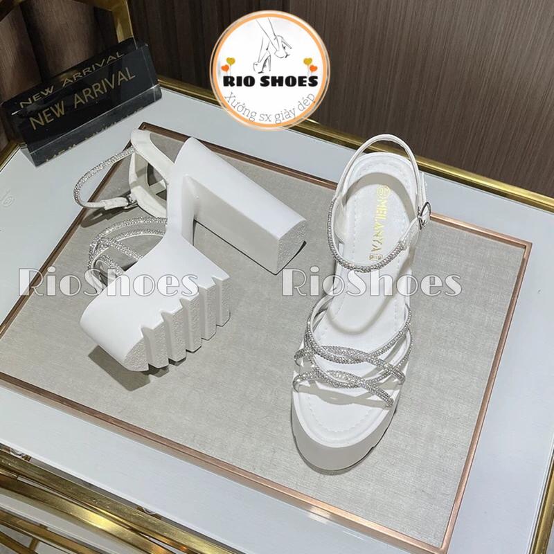 (Fom 1.5 lui 1size)Giày siêu cao gót SIÊU NHẸ đế PU cao14cm kết hợp quai xoàn đá phong cách Hàn Quốc siêu êm chân không thấm nước,k mỏi chân 2 màu đen,trắng cưới giay cuoi Nữ DéP Sandal Shoes Nhung 6