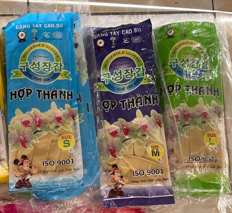 Bịch 10 đôi găng tay cao su Hợp Thành dài 32cm size S - M - L, găng tay rửa bát rửa chén