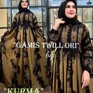 Gamis Twill Ori Bg Collection Motif Kurma Olive Kancing Wanita Rayon Syari