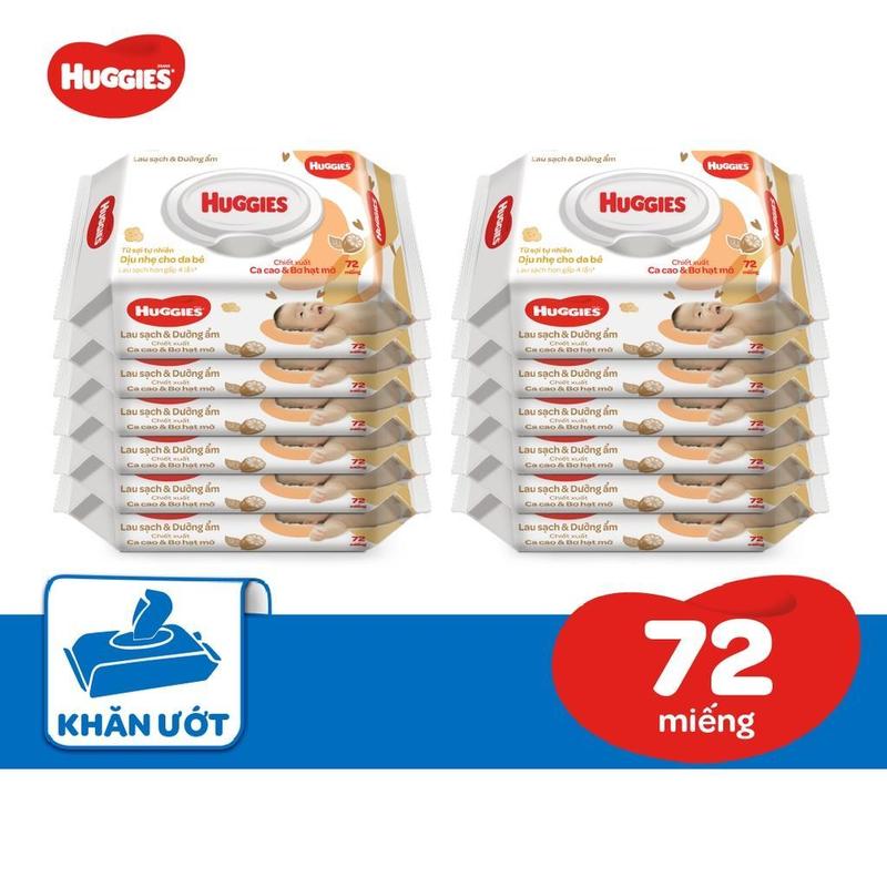 Thùng 12 gói khăn giấy ướt có mùi cho trẻ sơ sinh HUGGIES Gói 72 tờ
