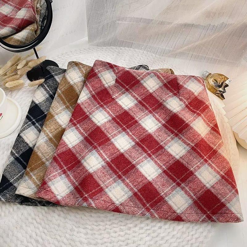 Chân váy thu đông chất dạ ngắn kẻ sọc chéo xinh xắn nữ sinh phong cách Hàn Quốc A Caro Skirt - Women
