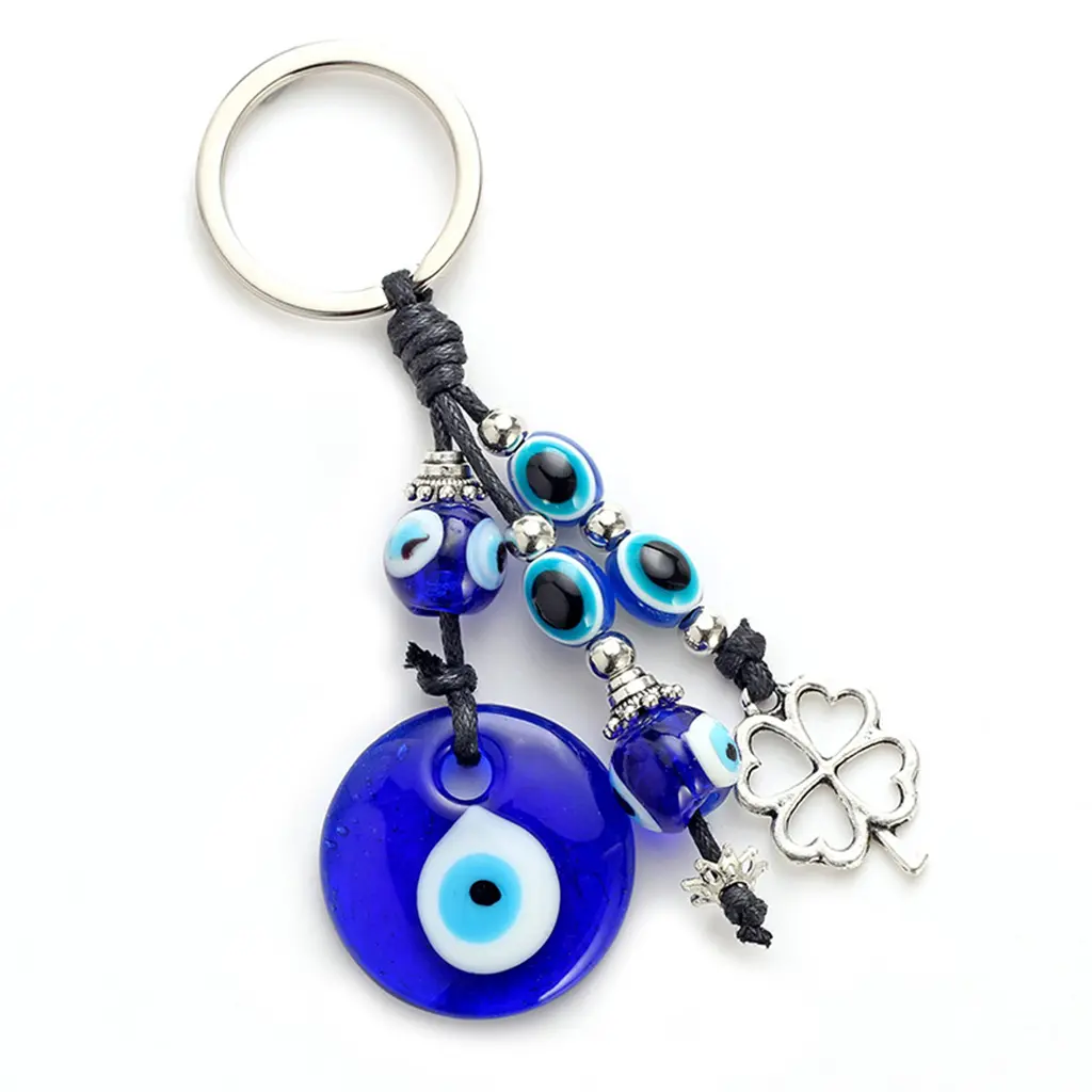 【Ready Stock】 Four-leaf Clover Keychain Turkish Blue for Evil Eye Pendants House Keychain Jewe