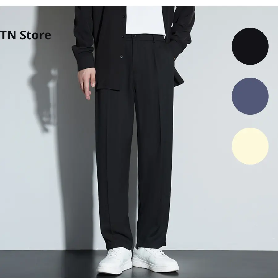 Nam , Tay Nam Hàn Quốc , Ống Suông,ống Đứng Menswear kem Đen Nhung Ong pants quần âu cạp điều chỉnh