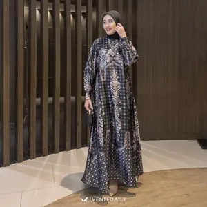 Narissa Maxy Gamis Muslim Wanita Dewasa Dress Outfit Kondangan Mewah Silk Motif Variasi Panjang Etnik Zipper by Ventedaily - Black
