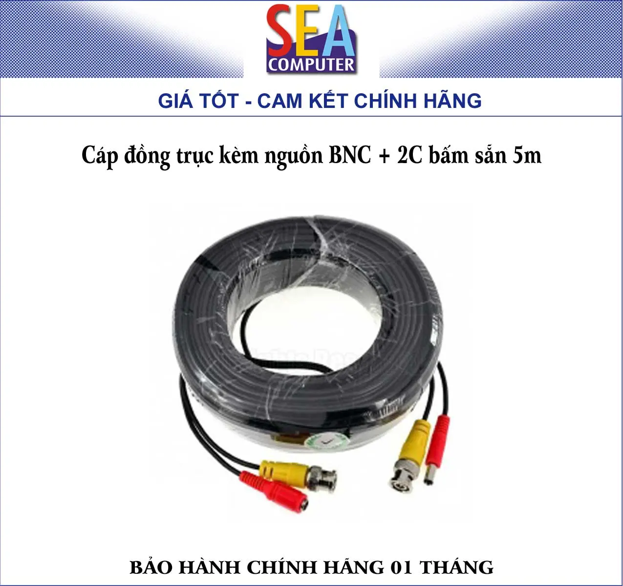 Cáp đồng trục kèm nguồn BNC + 2C bấm sẵn