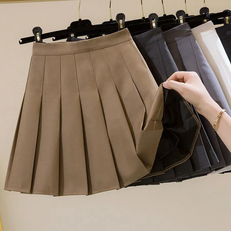 New Khaki Pleated Skirt High Waist Slim Skirt College Style Net Red Ins Style A- line Skirt Womenswear Bottom Lingerie Comfort Basic Minimalist