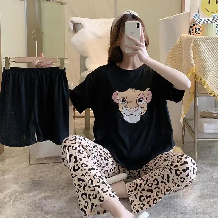 baju tidur wanita 3 in 1 spandeks premium motif karakter / piyama wanita spandeks lembut dan halus 1