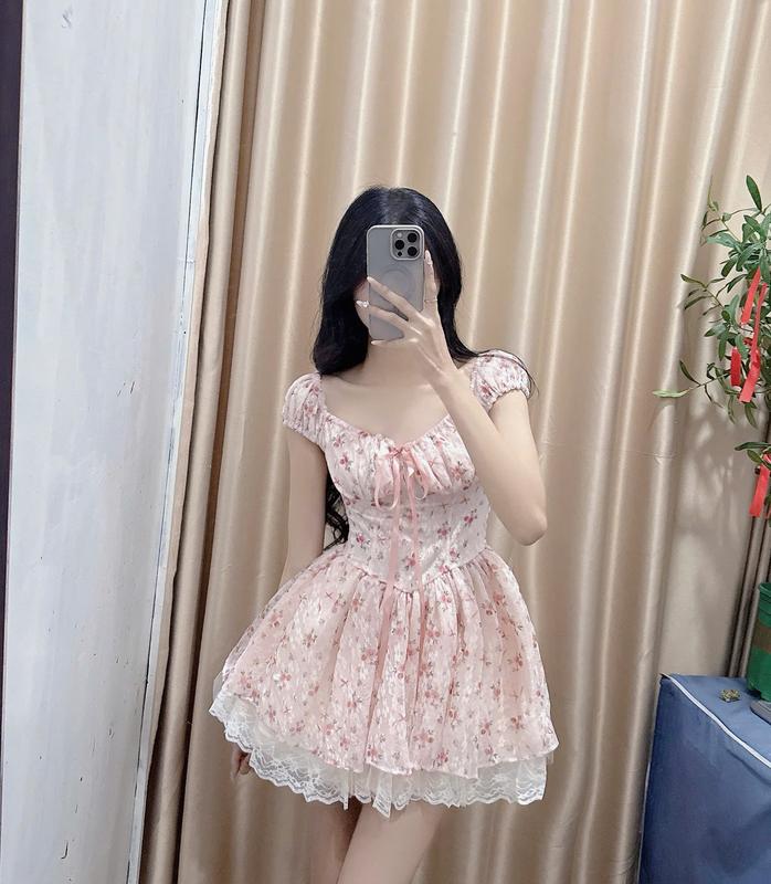 (HÀNG LOẠI 1)ĐẦM nữ hoa nhí phối ren 3 lớp bồng xoè ( có kèm quần bảo hộ ) 1