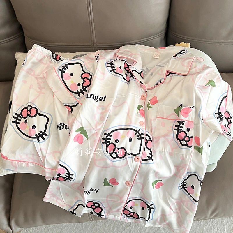 Product Introduction of Bộ Đồ Ngủ Mèo Kitty Hoạt Hình Nhật Bản, Phong Cách INS, Dành Cho Nữ, Hàng Mới Về Mùa Hè, Thiết Kế Dễ Thương, Thích Hợp Cho Sinh Viên Và Ký Túc Xá, Áo Mặc Bên Ngoài Mùa Hè, Đồ Ngủ 3
