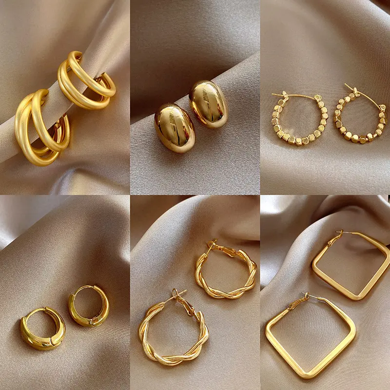 [Selected Hot-Selling Items] 925 Silver Needle Hong Kong Style Retro Metal Earrings For Women, High-End Geometric Hoop Earrings, Versatile Exaggerated Commuting Ear Jewelry