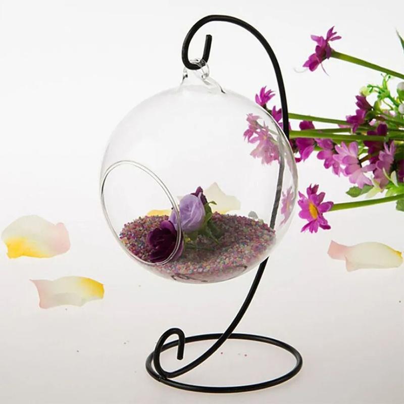 Candle Holder Iron Art Glass Ball Hanging Stand Retro 23-33cm Flower Stand Portable Ecological Bottle Stand Candle 4
