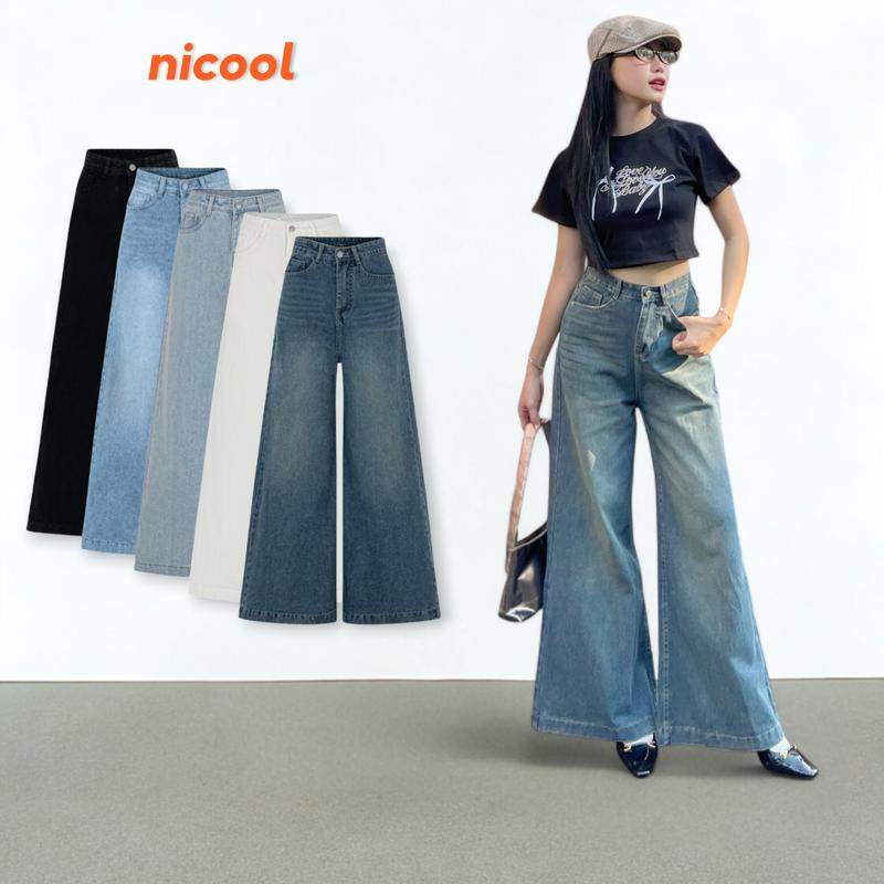 Quần Jean Nữ Suông ỐNG LOE RỘNG Lưng Cao Tôn Dáng Nicool N41-Q48 Women Pants
