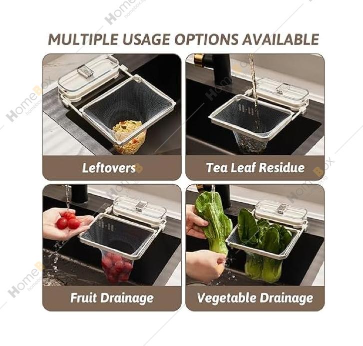 Product Introduction of HOMEBOX  Kitchen Sink Filter Drainage Rack with Disposable Filter Net Basket. Suction Type Anti Clog Sink Strainer 26