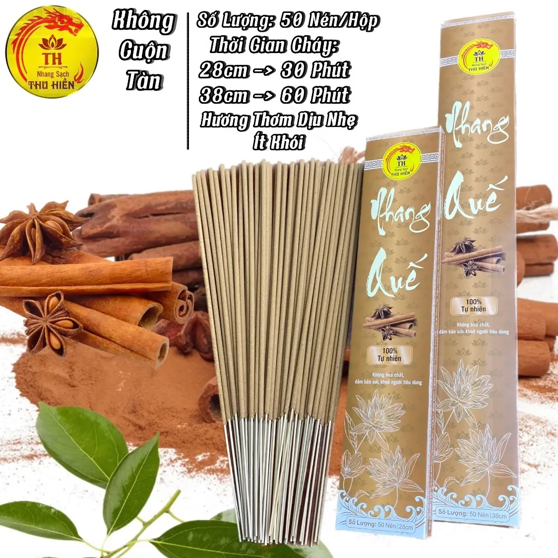 Nhang Thơm Vỏ Quế[Mua 5 Tặng 1], Hộp 50 Nén Nhang Vỏ Quế Hương Thơm Dịu Nhẹ Không Cuốn Tàn| Hương Tâm Hiền