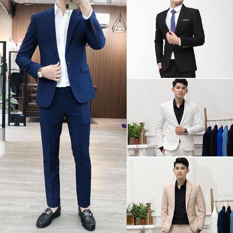 [BỘ 6 MÓN]Bộ vest nam hàn quốc cao cấp gồm 1 áo vest và 1 quần(TẶNG kèm Cavat, phụ kiện cài Vest và 2 quần sip nam) chất vải tuyết mưa tây, ko nhăn, ko xù Menswear Dài Tay